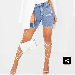 Vintage Wash Ripped Longline Fitted Denim Shorts